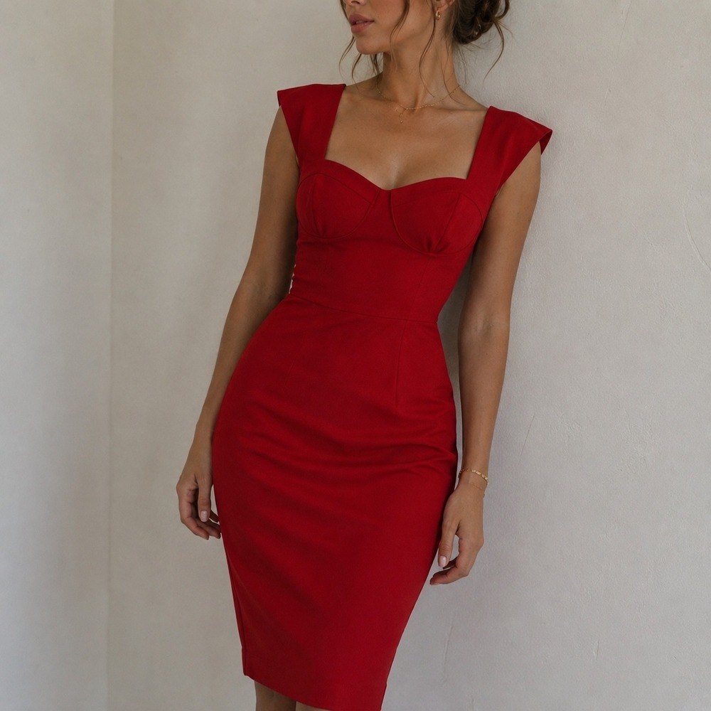 Alexia Admor Red Midi Dress Size 12 Sheath Cap Sleeve NWT Cocktail Wedding Guest